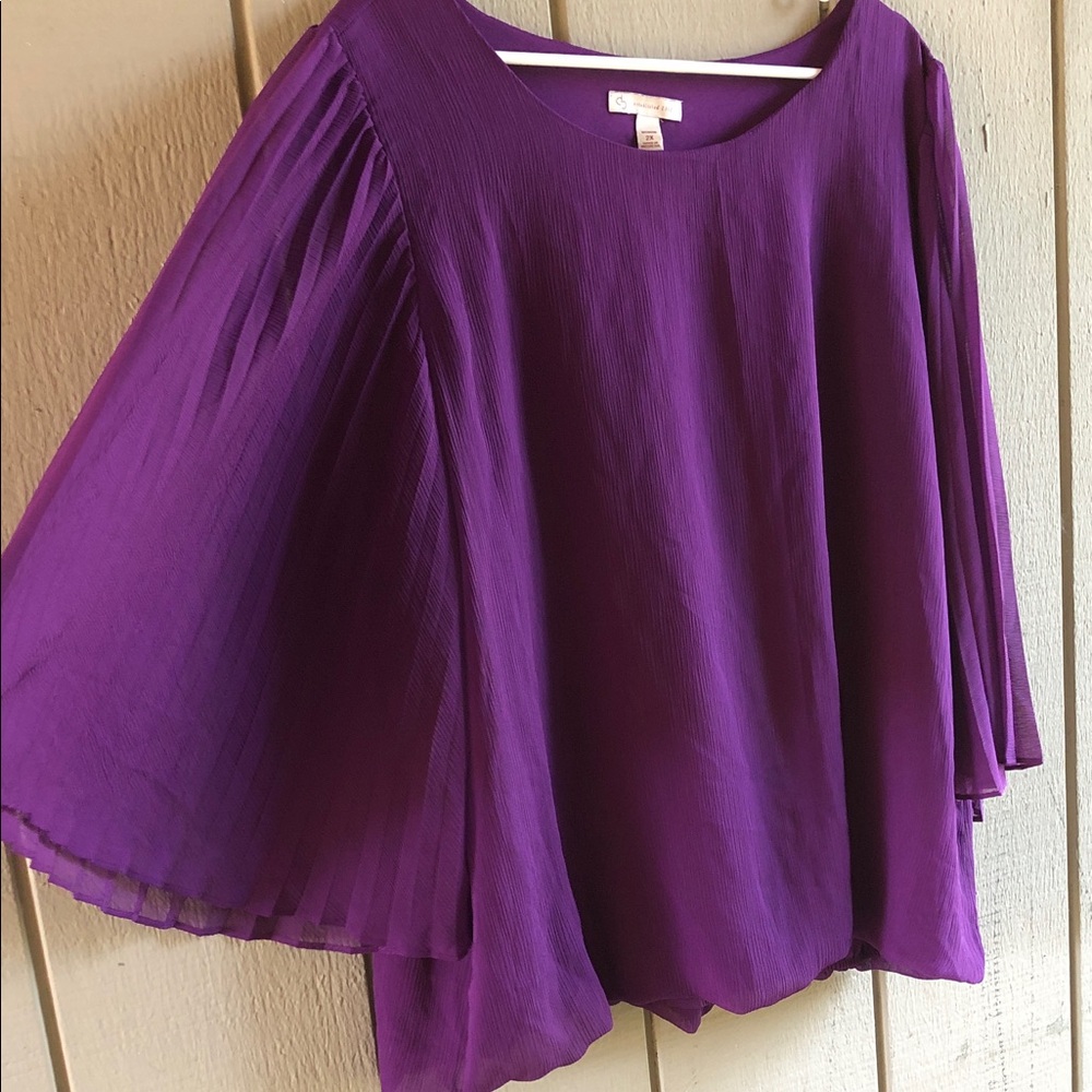 Dress Barn Purple Pleated-Sleeve Blouse